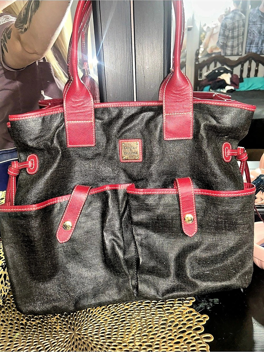 Dooney & Bourke Colorblock Tote in Black & Red
